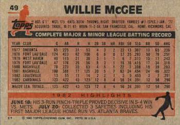 1983 Topps #49 Willie McGee Back
