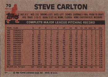 1983 Topps #70 Steve Carlton Back