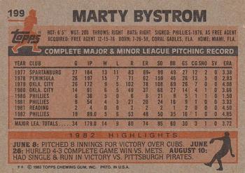 1983 Topps #199 Marty Bystrom Back