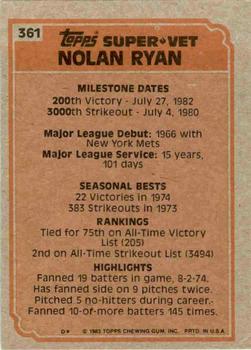 1983 Topps #361 Nolan Ryan Back
