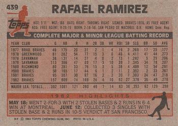 1983 Topps #439 Rafael Ramirez Back