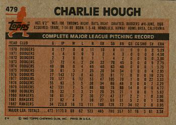 1983 Topps #479 Charlie Hough Back