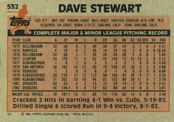 1983 Topps #532 Dave Stewart Back