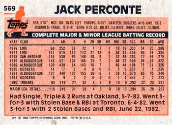 1983 Topps #569 Jack Perconte Back