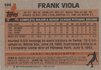 1983 Topps #586 Frank Viola Back