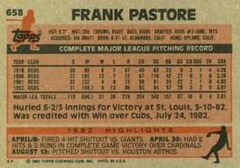1983 Topps #658 Frank Pastore Back