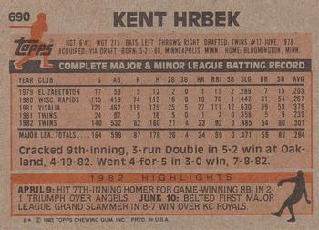 1983 Topps #690 Kent Hrbek Back