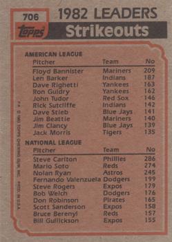 1983 Topps #706 1982 Strikeout Leaders (Floyd Bannister / Steve Carlton) Back