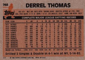 1983 Topps #748 Derrel Thomas Back