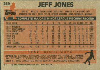1983 Topps #259 Jeff Jones Back