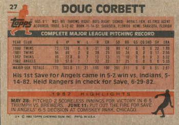 1983 Topps #27 Doug Corbett Back