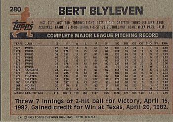 1983 Topps #280 Bert Blyleven Back