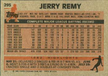 1983 Topps #295 Jerry Remy Back