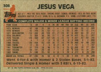 1983 Topps #308 Jesus Vega Back
