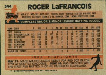 1983 Topps #344 Roger LaFrancois Back