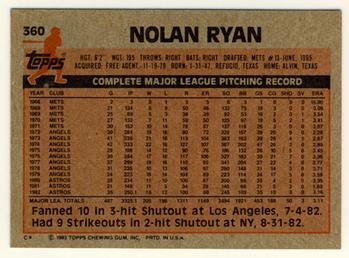 1983 Topps #360 Nolan Ryan Back