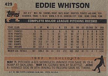 1983 Topps #429 Eddie Whitson Back