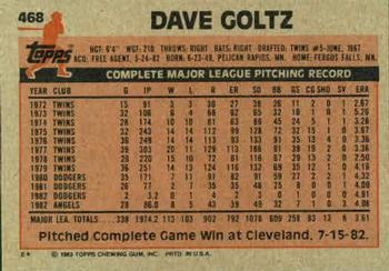1983 Topps #468 Dave Goltz Back