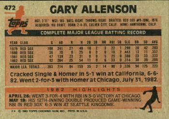 1983 Topps #472 Gary Allenson Back