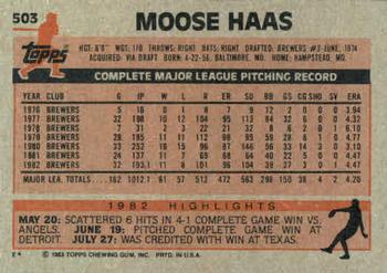 1983 Topps #503 Moose Haas Back