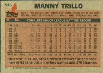 1983 Topps #535 Manny Trillo Back