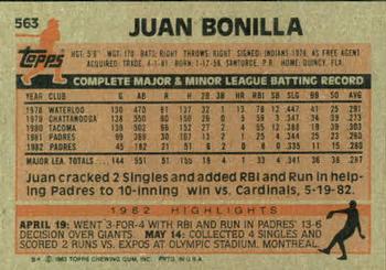1983 Topps #563 Juan Bonilla Back