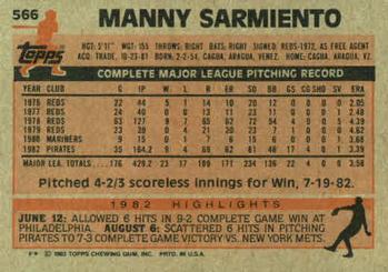1983 Topps #566 Manny Sarmiento Back