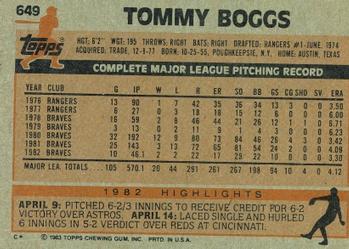 1983 Topps #649 Tommy Boggs Back