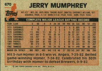 1983 Topps #670 Jerry Mumphrey Back
