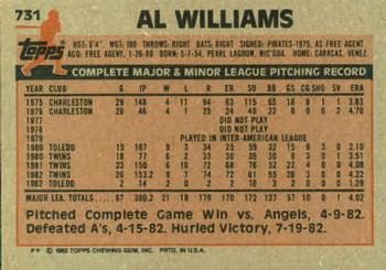 1983 Topps #731 Al Williams Back
