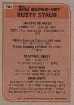 1983 Topps #741 Rusty Staub Back