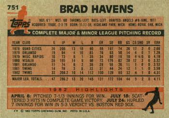 1983 Topps #751 Brad Havens Back