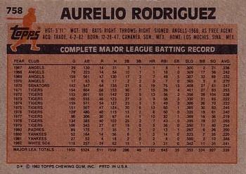 1983 Topps #758 Aurelio Rodriguez Back