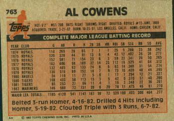 1983 Topps #763 Al Cowens Back