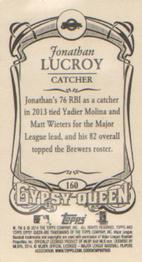 2014 Topps Gypsy Queen - Mini #160 Jonathan Lucroy Back