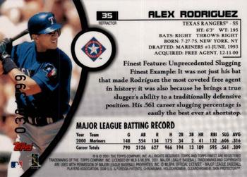 2001 Finest - Refractors #35 Alex Rodriguez Back