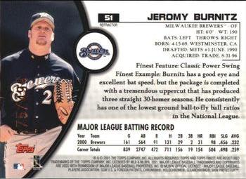 2001 Finest - Refractors #51 Jeromy Burnitz Back