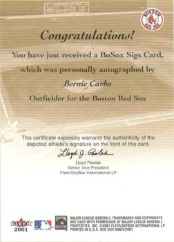 2001 Fleer Boston Red Sox 100th Anniversary - BoSox Sigs #NNO Bernie Carbo Back