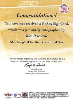 2001 Fleer Boston Red Sox 100th Anniversary - BoSox Sigs #NNO Rico Petrocelli Back