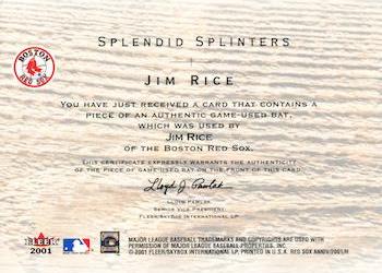 2001 Fleer Boston Red Sox 100th Anniversary - Splendid Splinters Game-Used Bats #NNO Jim Rice Back