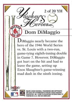 2001 Fleer Boston Red Sox 100th Anniversary - Yawkey's Heroes #2 YH Dom DiMaggio Back