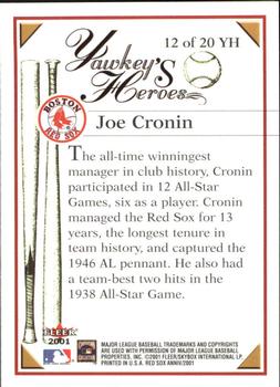 2001 Fleer Boston Red Sox 100th Anniversary - Yawkey's Heroes #12 YH Joe Cronin Back