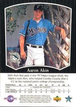 1998 SP Top Prospects #59 Aaron Akin Back
