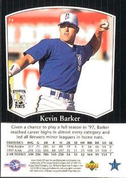 1998 SP Top Prospects #74 Kevin Barker Back