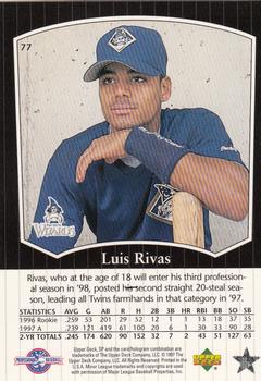 1998 SP Top Prospects #77 Luis Rivas Back
