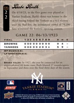 2008 Upper Deck Yankee Stadium Legacy #22 Babe Ruth Back