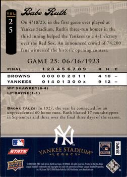 2008 Upper Deck Yankee Stadium Legacy #25 Babe Ruth Back