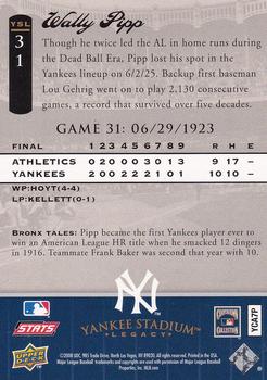 2008 Upper Deck Yankee Stadium Legacy #31 Wally Pipp Back