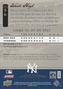 2008 Upper Deck Yankee Stadium Legacy #56 Waite Hoyt Back