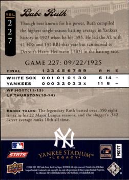 2008 Upper Deck Yankee Stadium Legacy #227 Babe Ruth Back